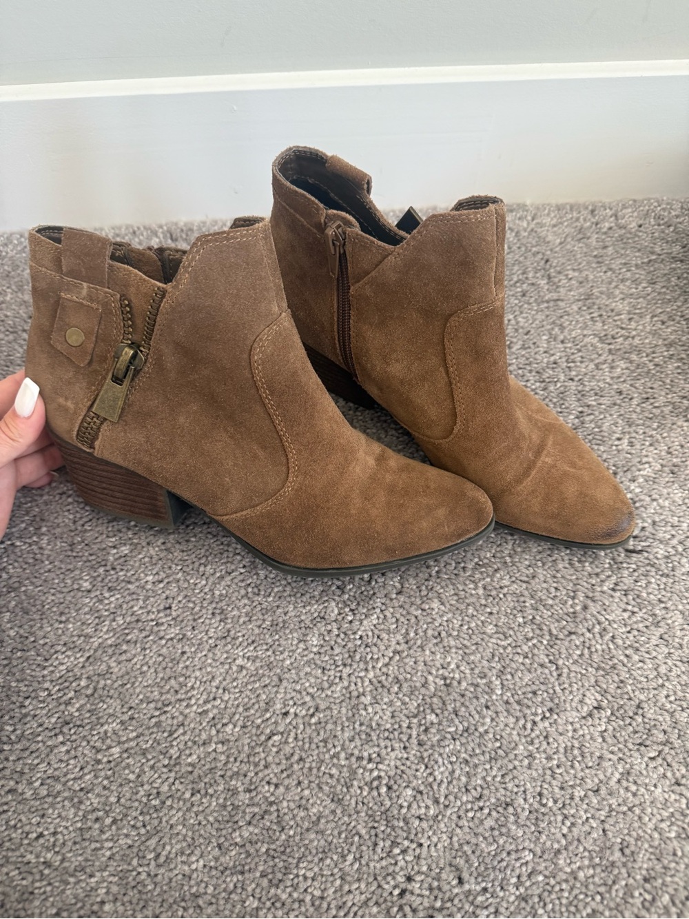 Crown Vintage Tan Suede Ankle Booties with Side Zip